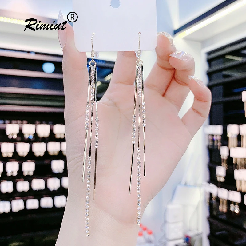 Rimiut Long Temperament Tassel Rhinestone Earrings Women Fashion Earrings Earrings Wedding Party Jewelry for Women Fine Jewelry