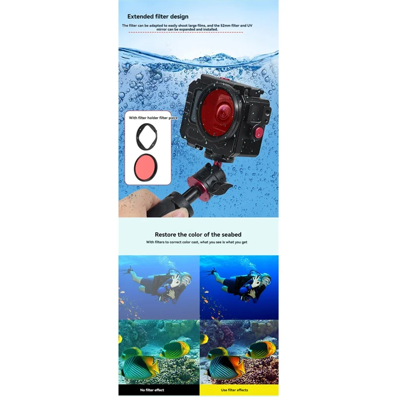 Smart-80M حافظة مقاومة للماء لـ Gopro12/11/10 الألومنيوم تحت الماء الغوص العميق الإسكان واقية مع حامل مرشح 52 مللي متر