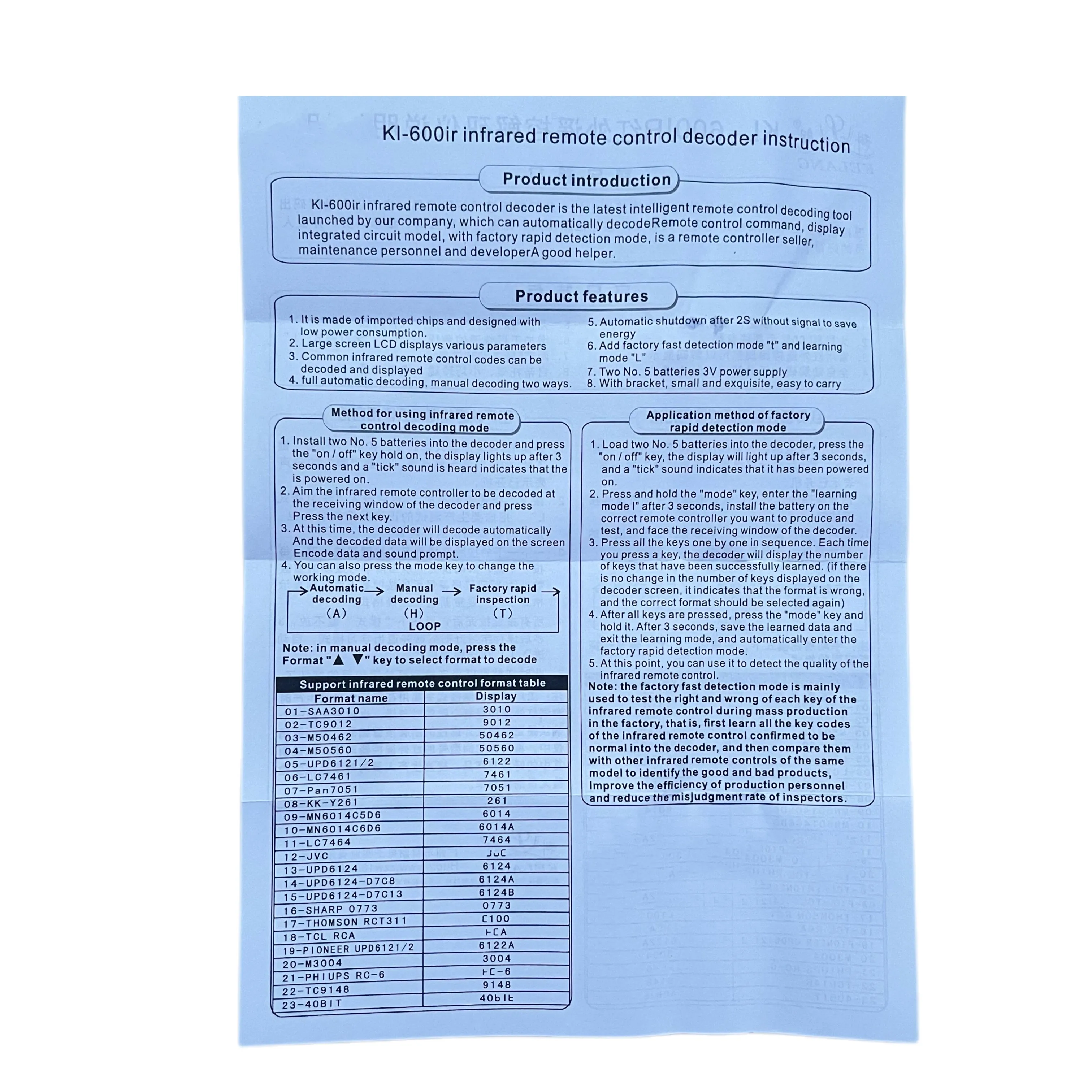 Kl-600IR infrared remote control decoder infrared remote control test decoder is suitable for air conditioner, TV projec