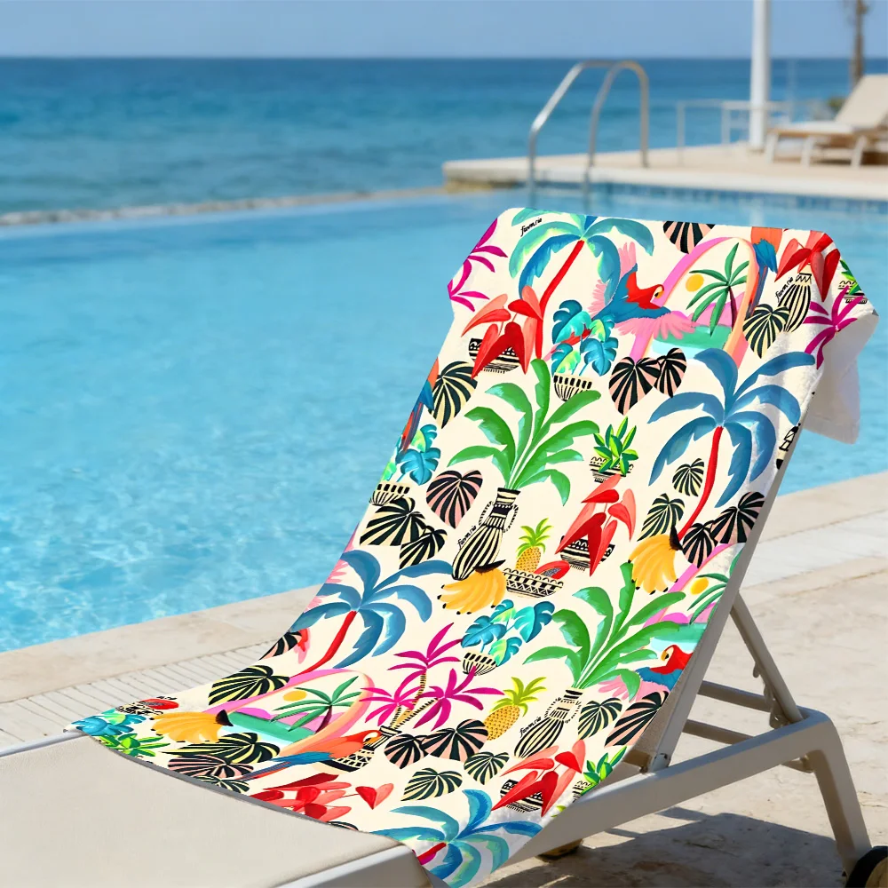 Tropical Jungle Parrot Beach Towel – Oversized Quick Dry Sand Free with Vibrant Plant Print