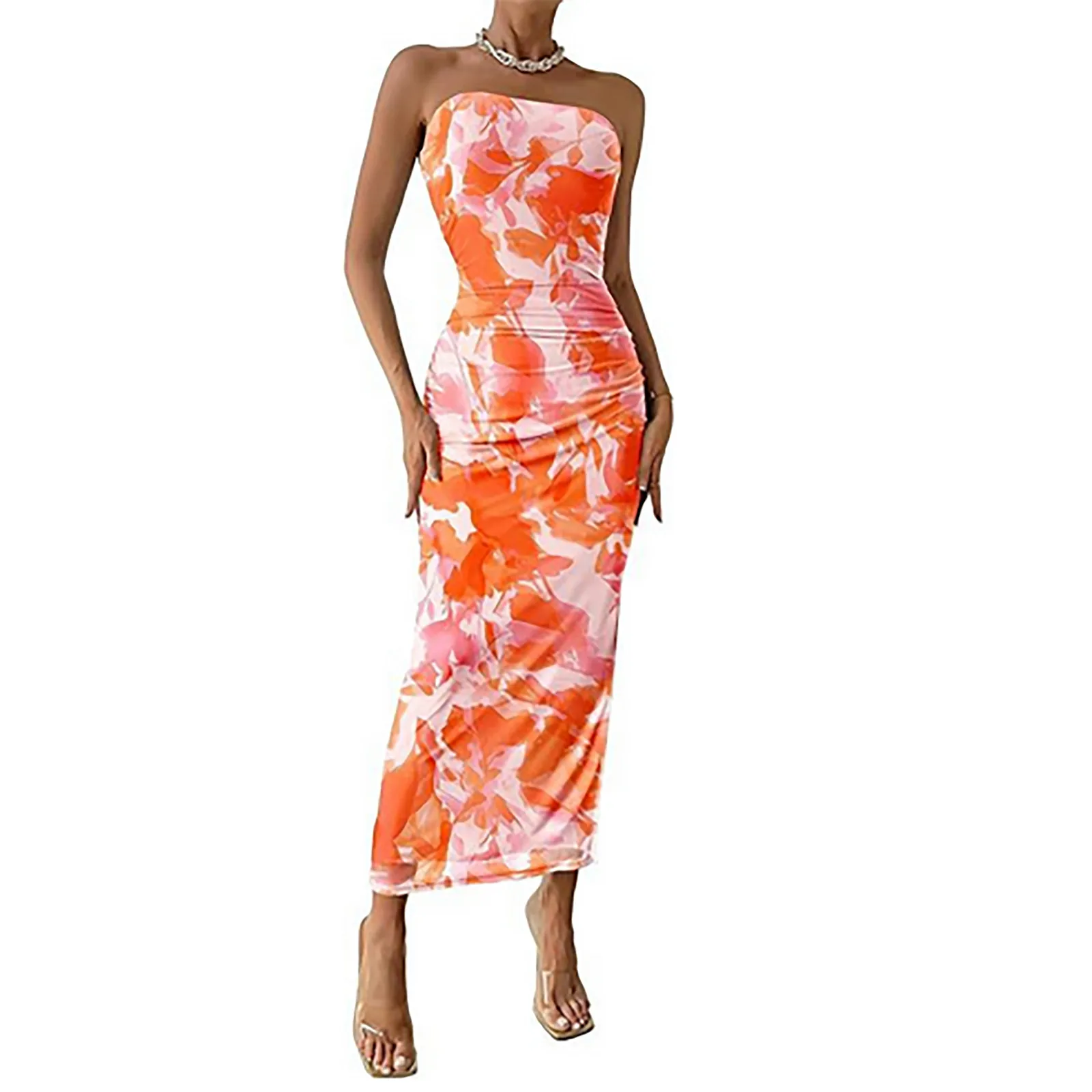 Zomer Sexy Mouwloze Strapless Midi Jurk Vrouwen Mode Print Bodycon Feestjurken Dames Strand Zonnejurk Dames Vestidos