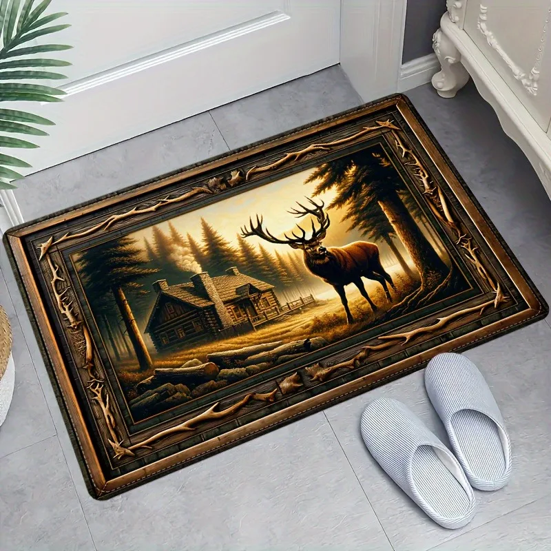 Rural Forest Deer House Doormat Polyester Anti Slip Carpet Suitable for Bedroom Living Room Entrance Decoration Fashionable Rug