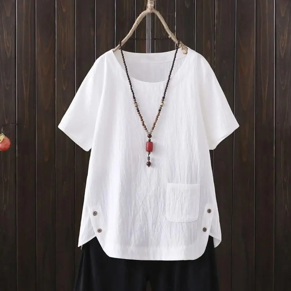 Summer pure cotton top casual simple literary solid color loose short-sleeved T-shirt for women