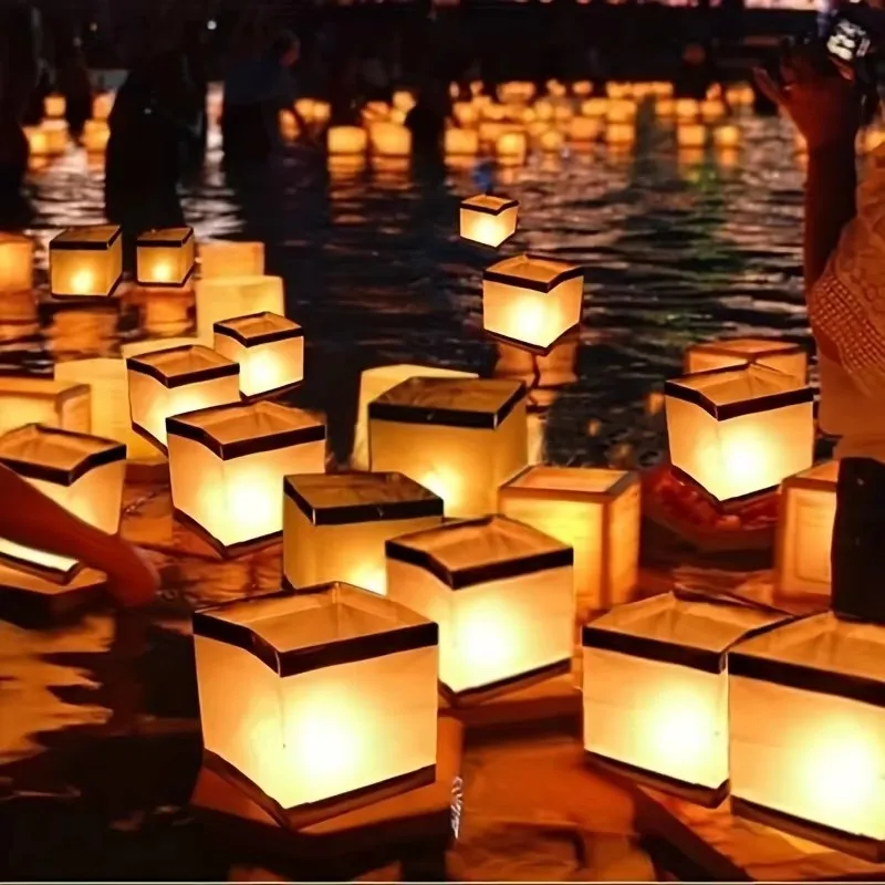 

Chinese Gold Square Paper Wishing Floating Water River Candle Lanterns Lamp Light 15CM