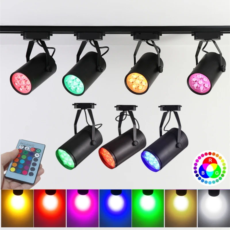 RGB LED Track Lights 5W/7W/12W/18W Remote Control Colorful Ceiling Rail Lamp KTV Disco Stage Bedroom Shop Track Lighting Fixture