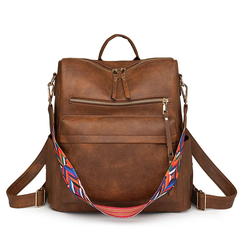 Shoulder Bag Women's Fashion 2025 New Popular Backpack Mommy Backpack Retro PU Bag Travel Backpack