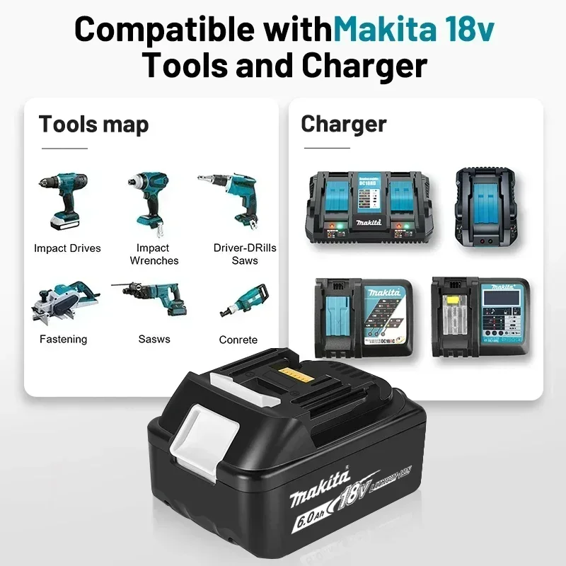 Für Makita 18V Akku Pin Wiederaufladbarer 18V 6,0Ah Lithium-Akku, Makita 18V BL1840, BL1830, BL1850, BL1850B – Detail 8