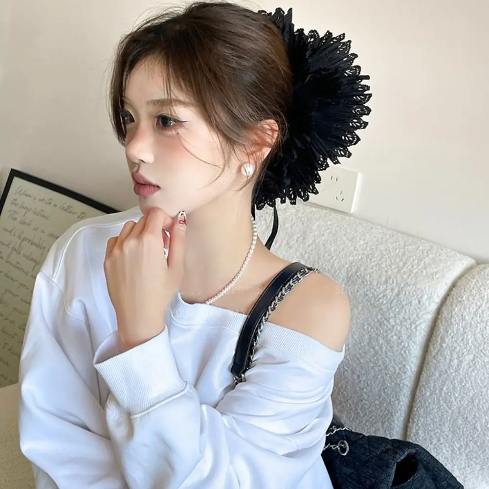 Delicate Flower Shape Lace Scrunchies Double Layer Embroidery Elastic Hair Bands Cloth Oversize Exaggerated Hair Rope Party