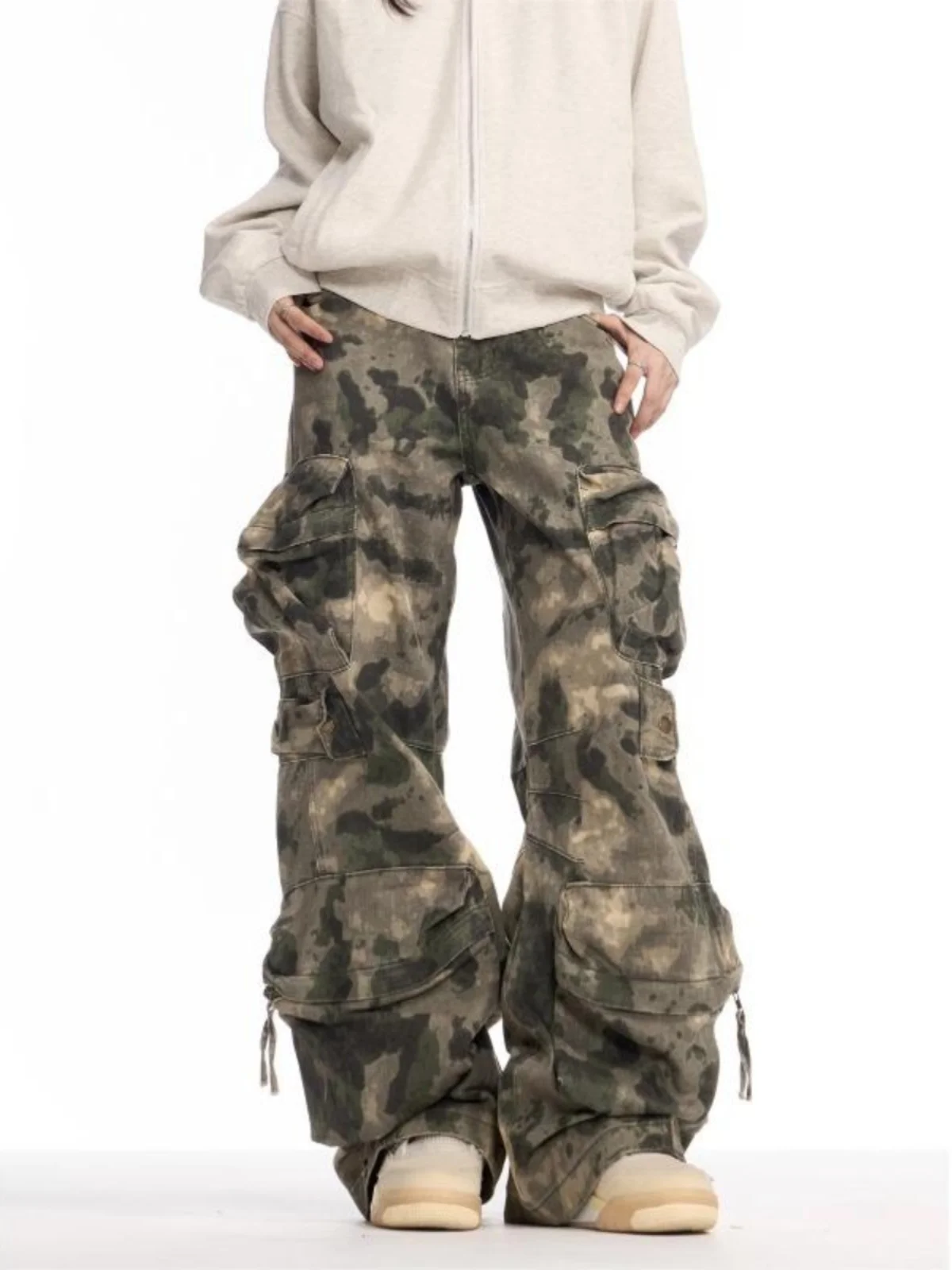 Ретро американские тяжелые камуфляжные свободные брюки Du для мужчин и женщин, рабочая одежда с широкими штанинами, модные джинсы, повседневные брюки