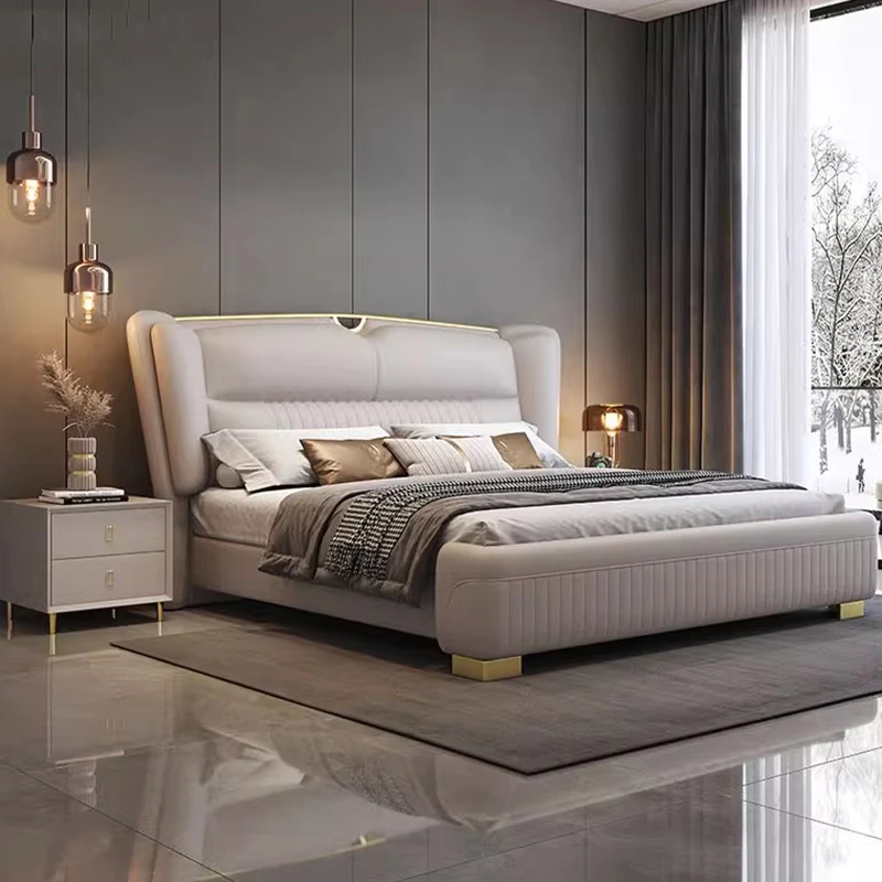 

King Size Luxury Bed Organizer Headboard Fancy Double Bedroom Bed Frame Hotel Nightstands Muebles Para El Hogar Home Furniture