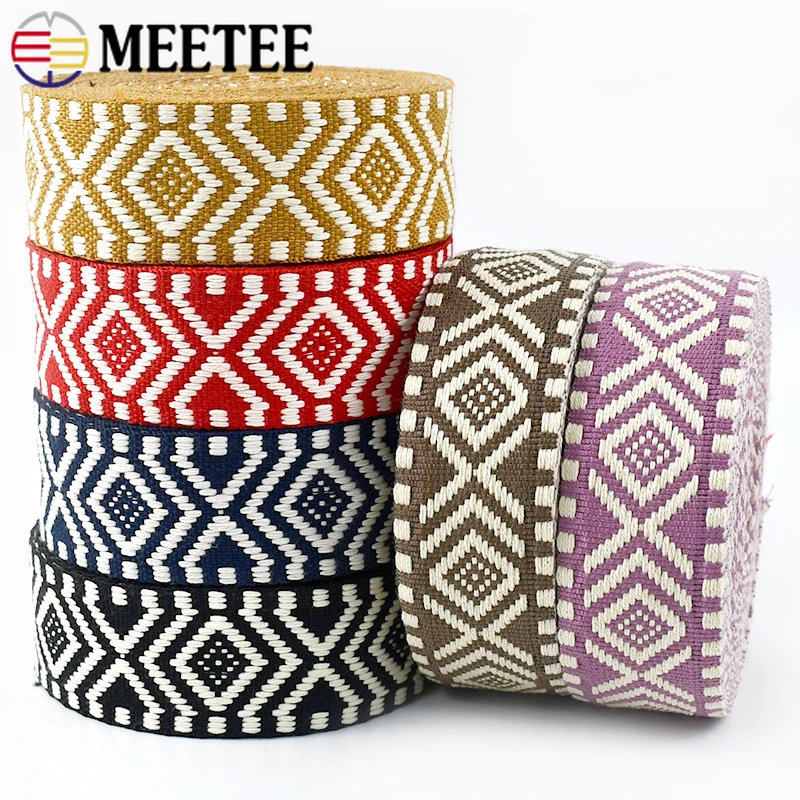 38mm Jacquard Cotton Webbing Band 1.2mm Ethnic Canvas Bag Ribbon Tape Luggage Strap Bias Binding DIY Garment Sewing Accessory