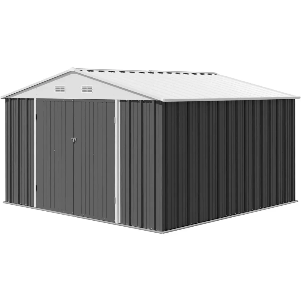 Outdoor Storage Shed 10x10 FT, Outside Sheds & Outdoor Storage Metal Galvanized Steel Yard, Patio, Cabanons De Jardin