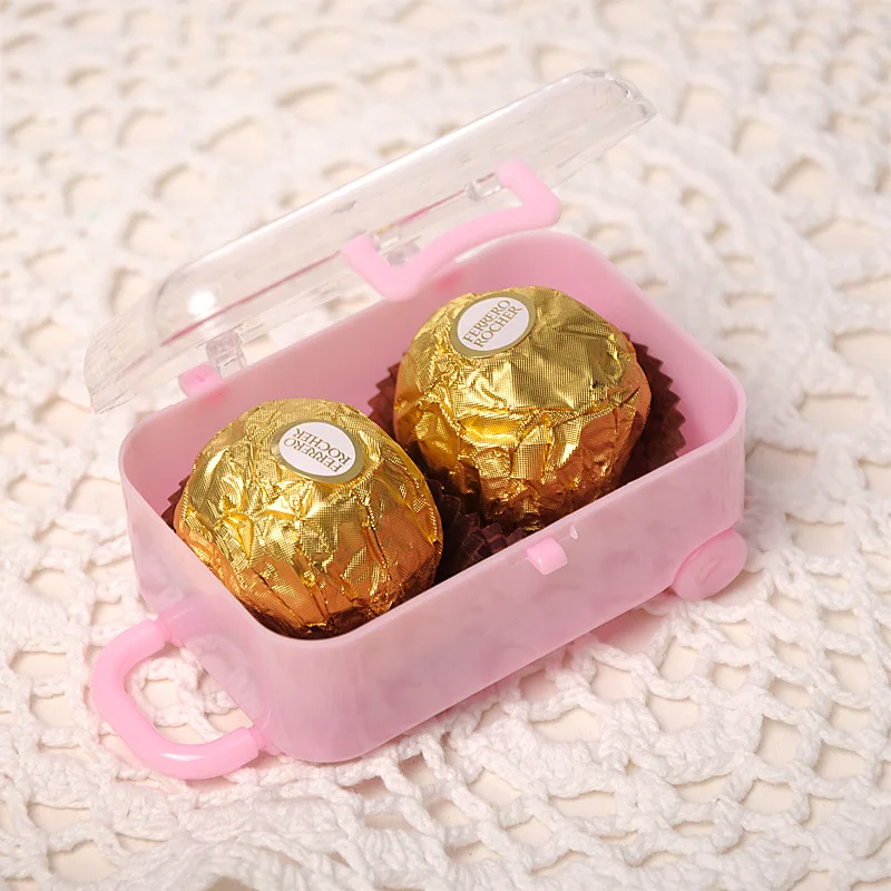 5Pcs Mini Travel Luggage Plastic Chocolate Candy Box Suitcase Gift Packing Box for Wedding Baby Shower Birthday Party Decoration