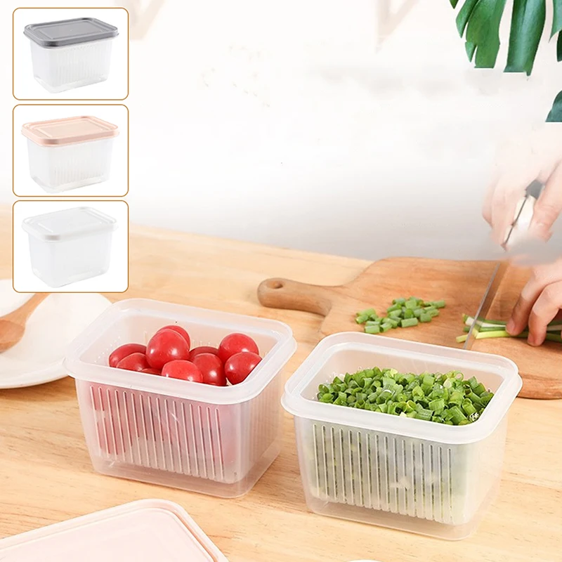 Double Drainer Onion Crisper Refrigerator Storage Drainer Basket Meat Onion Ginger Transparent Crisper With Lid