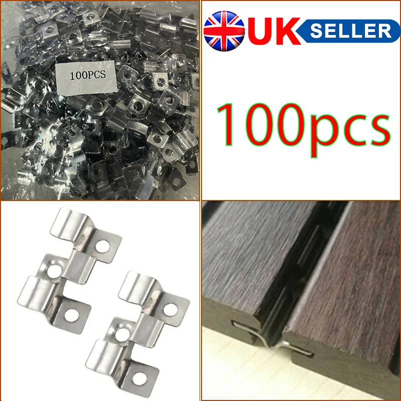 100Pcs Composite Decking Clips Hidden Fixings Stainless Steel Fasteners UK