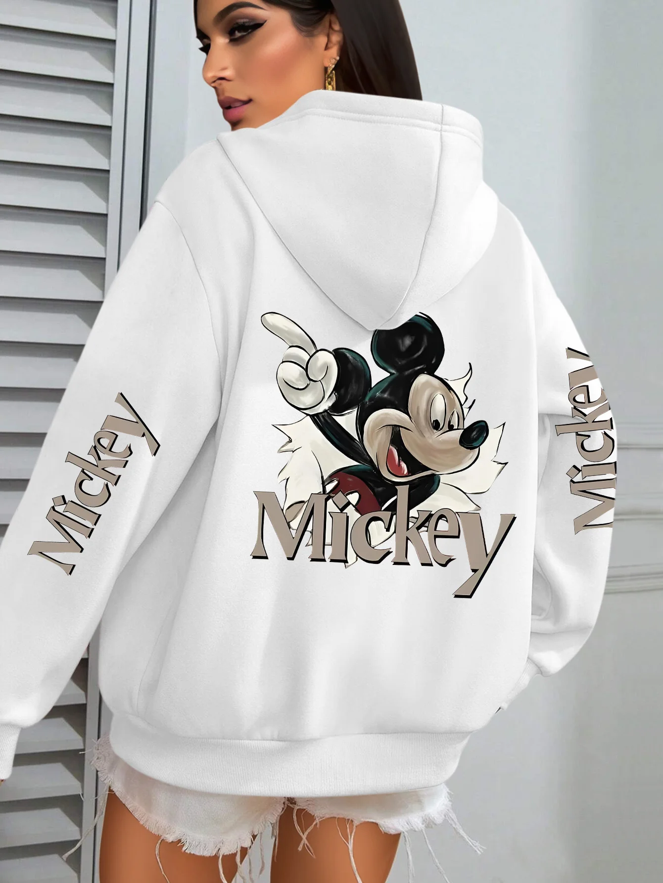 

Disney Mickey Mouse Cartoon Print Hooded Sweater for Women, Style for Autumn/winter, Loose and Casual, Versatile and Trendy Top