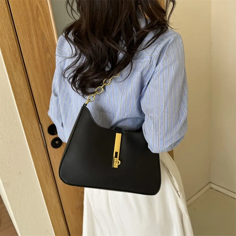 

Simple Spicy Girl Retro Shoulder Bag PU Leather Fashion Pure Color Shoulder Bag Zipper Handbag Vintage Underarm Bag Girls