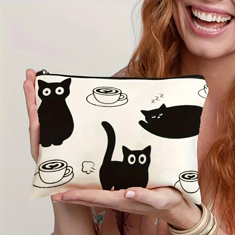 Adorable Cat-Themed Makeup Bag Durable  Lightweight with Zipper Cosmetic Pouch, Pencil Case, Travel Snack Bag Storage Bags
