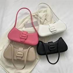 Fashion Women's Shoulder Bag Solid Color Leather Square Underarm Bags Ladies Brand Designer Handbags Trendy Crescent Saddle Bag