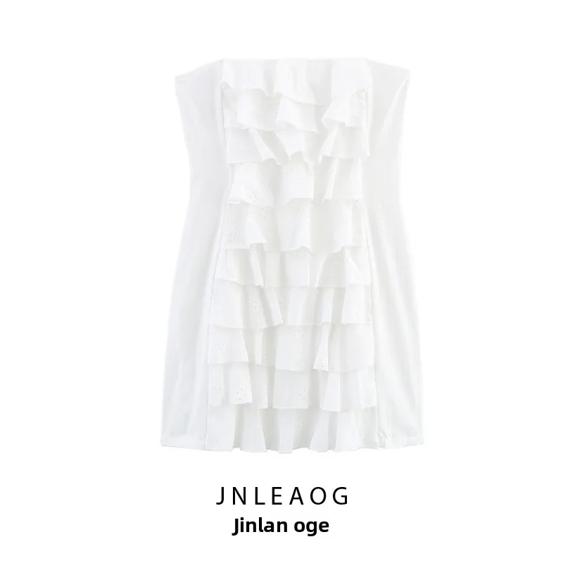 Vestido de Seda Bordado F de Moda Outono Novo JNLEAOG, Estilo Saia em Camadas, Sem Mangas, Decote Redondo, Casual