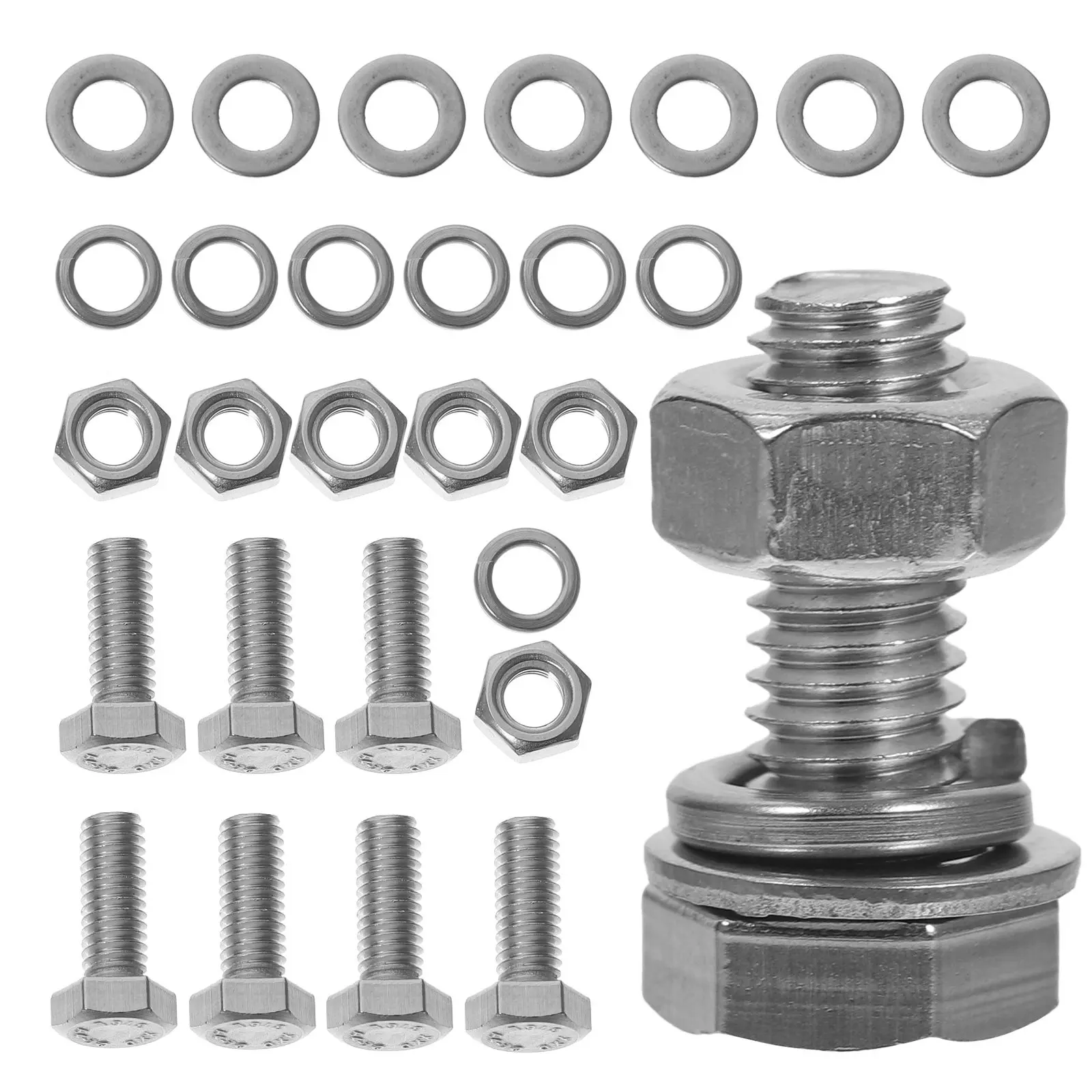 20pcs Stainless Steel Bolt Nut Kit – High-Strength Fully Threaded Screws with Flat Washers, Corrosion-Resistant