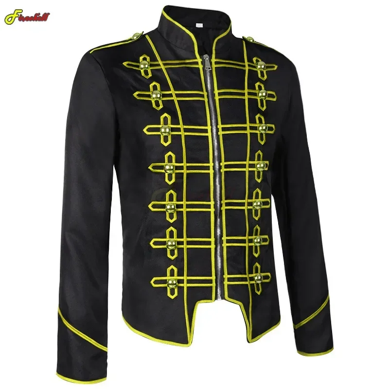 Medieval Retro Blazers Men Steampunk Military Drummer Gothic Long Sleeve Collar Jacket Outwear Stage Performance Cosplay Costume