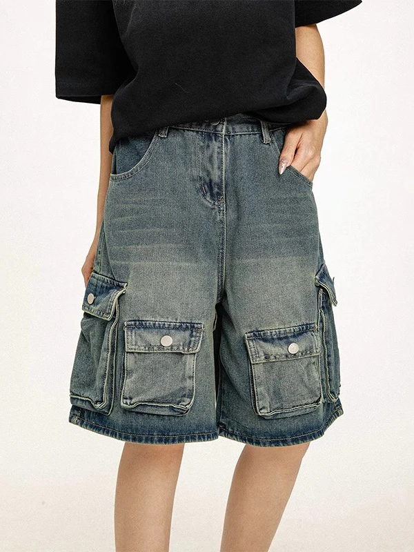 

Мужские летние повседневные брюки из денима в американском ретро-стиле, свободного кроя, с широкими штанинами, прямого кроя, модные, из хлопка...