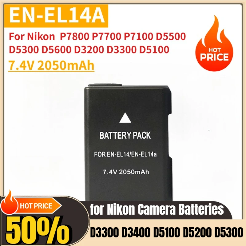 Nueva batería de repuesto para cámara EN-EL14A EL14 7,4 V 2050mAh para Nikon P7800 P7700 P7100 D5500 D5300 D5600 D3200 D3300 D5100