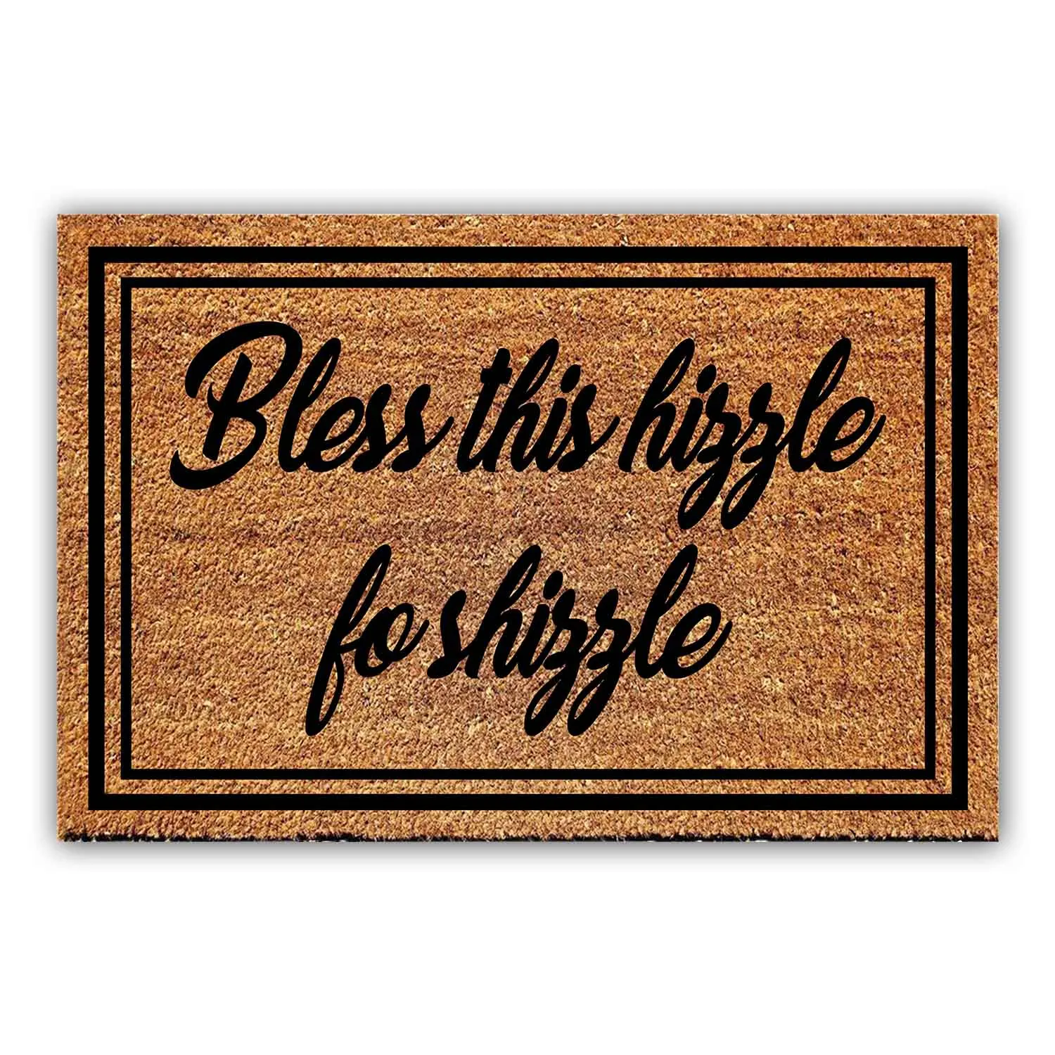 

Coconut Coir Doormat, Fun Bless This Hizzle Fo Shizzle Welcome Design, Non Slip Outdoor Rug, 23.6 x 15.7 inch