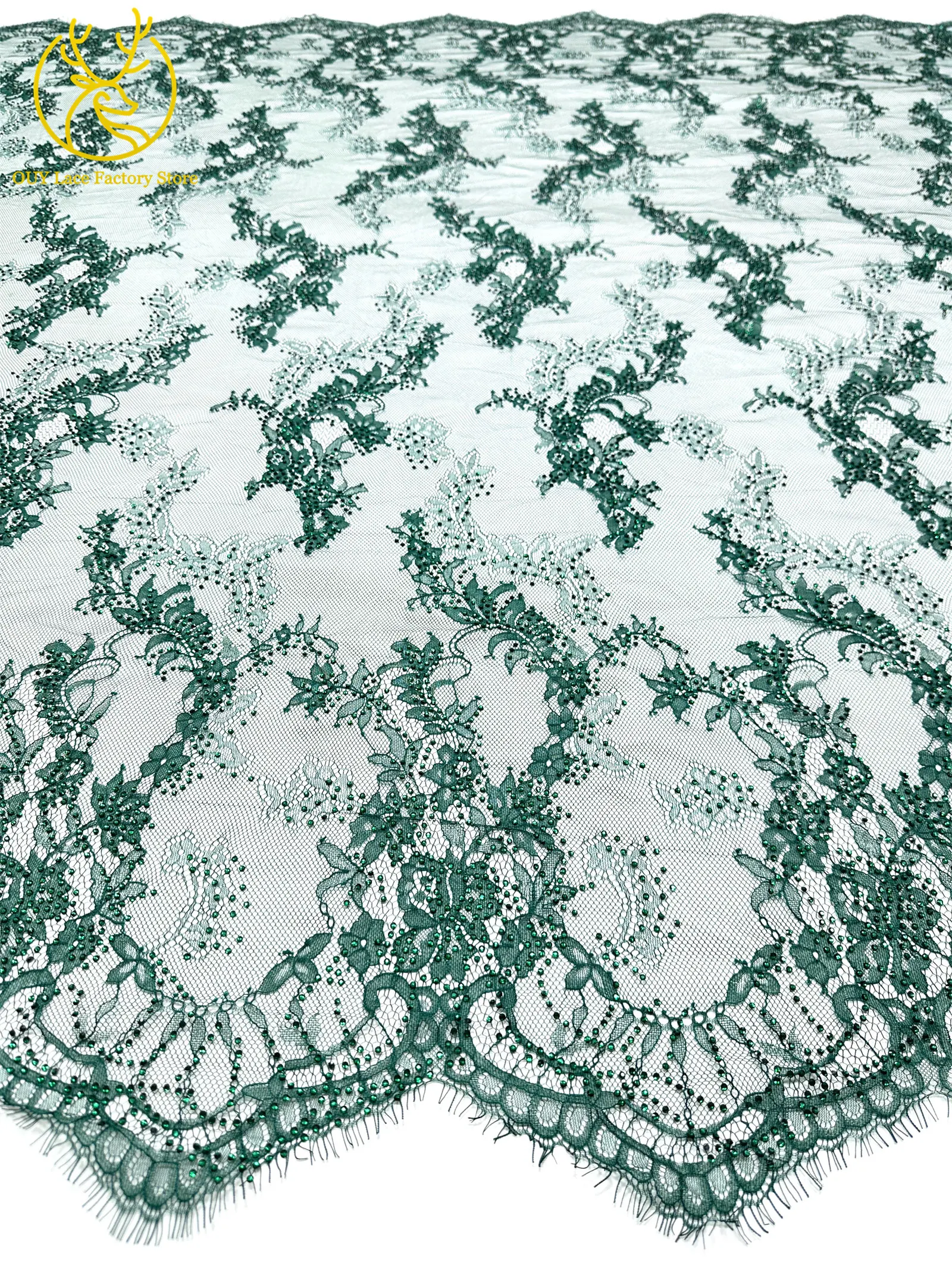 Neuer Stil Grüne Afrikanische Steinbestickte Spitze 3 Meter Französische Perlen-Pailletten-Spitze Nigerianischer Stoff für Damen-Abendkleider DIY Nähen – Detail 8