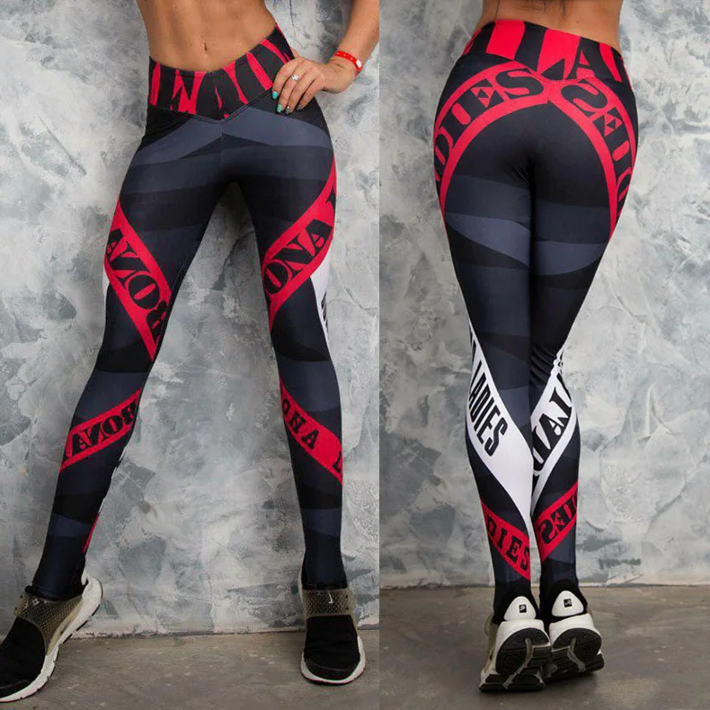 

Women's Letter Striped Print High Waist Leggings, Butt Lift Tummy Control Workout Yoga Pants