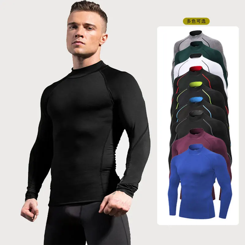 

Men's high-neck fitness long-sleeved PRO sports running basketball T-shirt elastic tight breathable stand-up collar sweatshirt