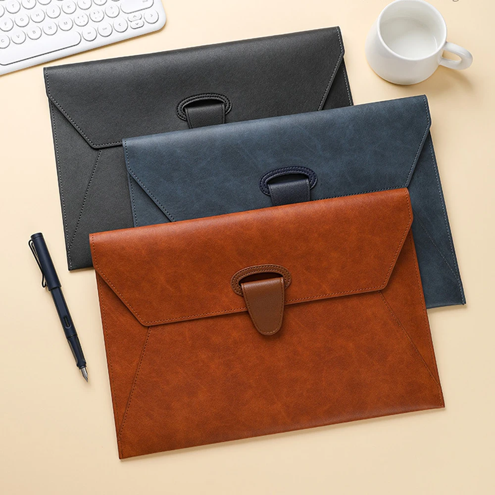 Customized Name: A4 Business File Bag, Leather Material, Thick and Waterproof Storage Bag, Office Bag, Bill Bag