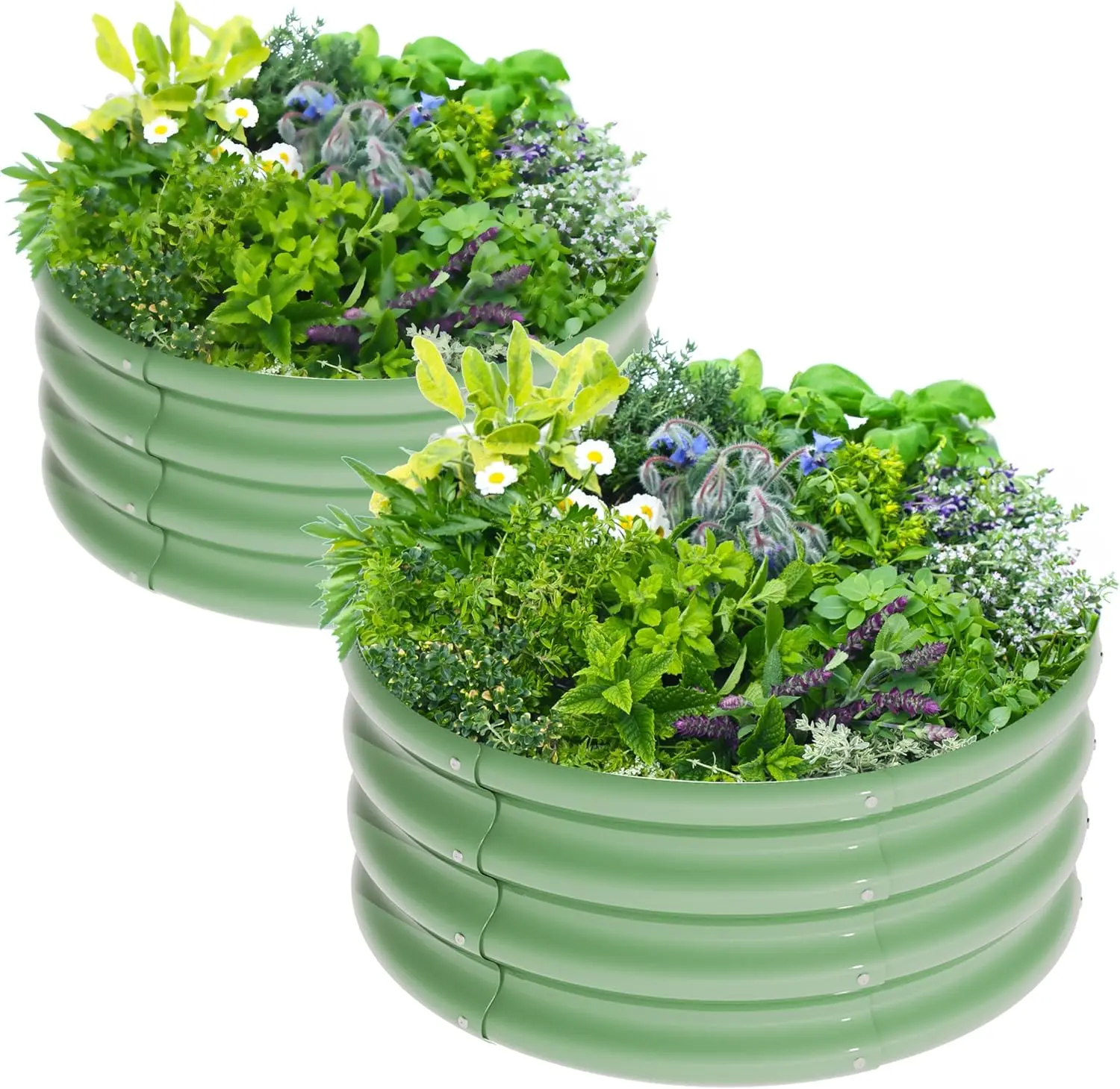 

Комплект из 2 круглых оцинкованных приподнятых грядок 2x2x1 фут (60x60x30 см) для сада, металлический ящик-клумба из стали для цветов и трав