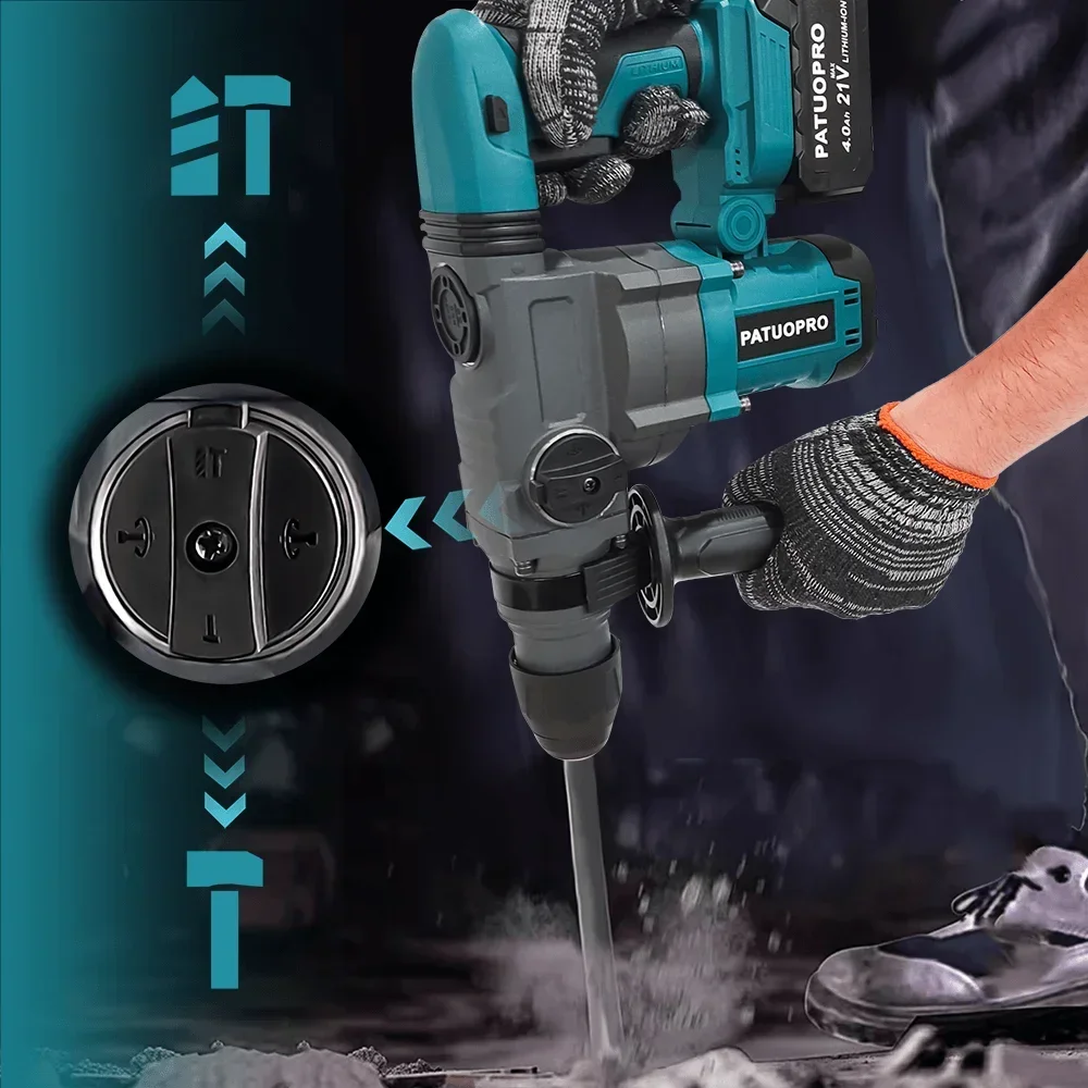 PATUOPRO 6mm Brushless Rotary Hammer Drill 2-Mode 10J Cordless Electric Hammer Drill Handheld Power Tool For Makita 18V Battery