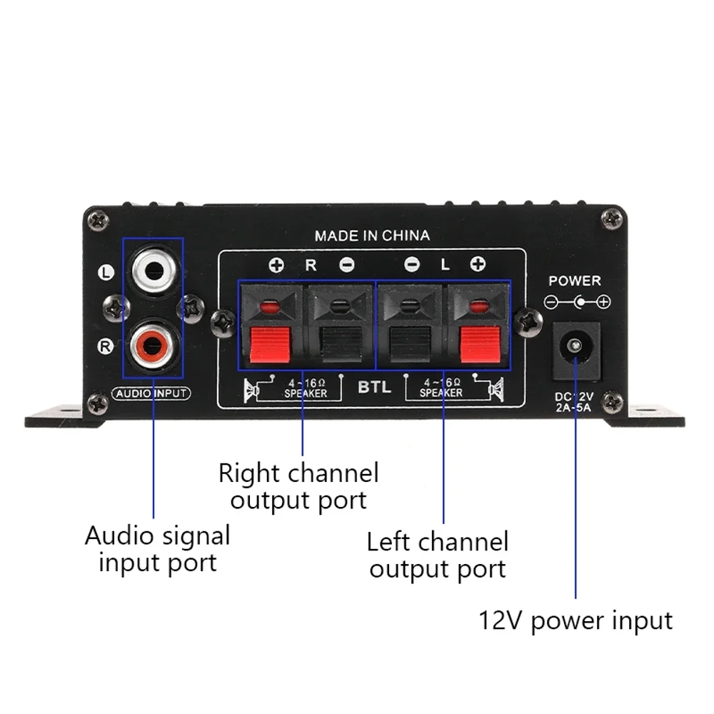 12V 400W Mini-Verstärker 20+20W HiFi-Stereo-Verstärker 2-Kanal-Leistungsverstärker mit blauem Atmosphärenlicht Heim-Autoradio-Mikrofon – Detail 5