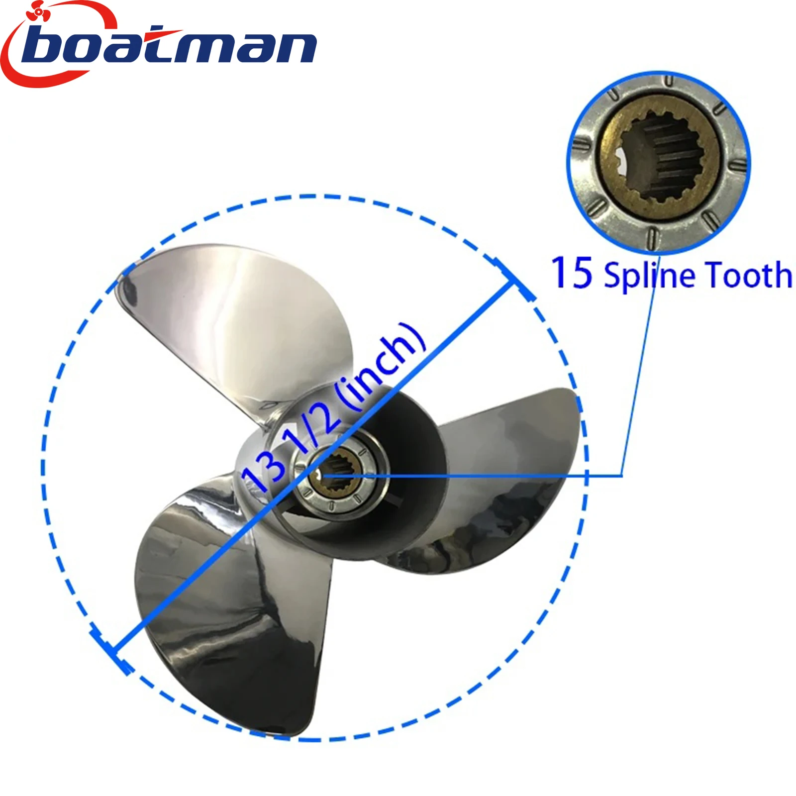 Boat Propeller 13 1/2x15 For Honda Outboard BFP 60HP BF 75 3 Blades Stainless Steel 15 Spline Tooth RH 58133-ZW1-A15P