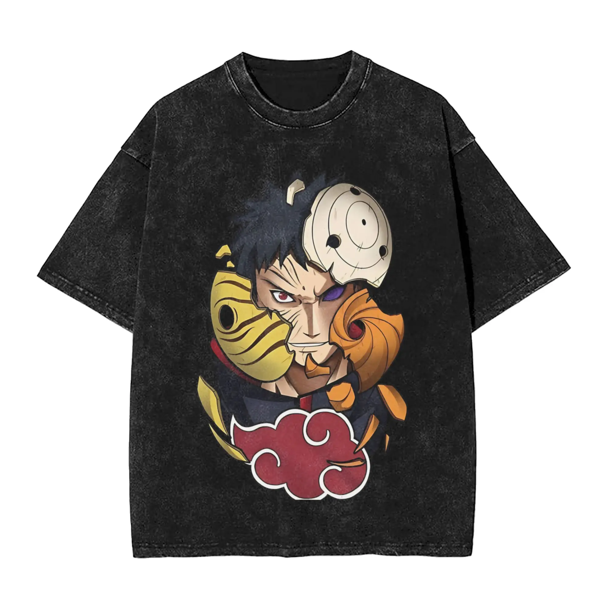 The masked devil Narutoes Anime Washed T Shirts Streetwear  Fashion T-Shirt Tees Tops Men Women 100% Cotton Street Graphic