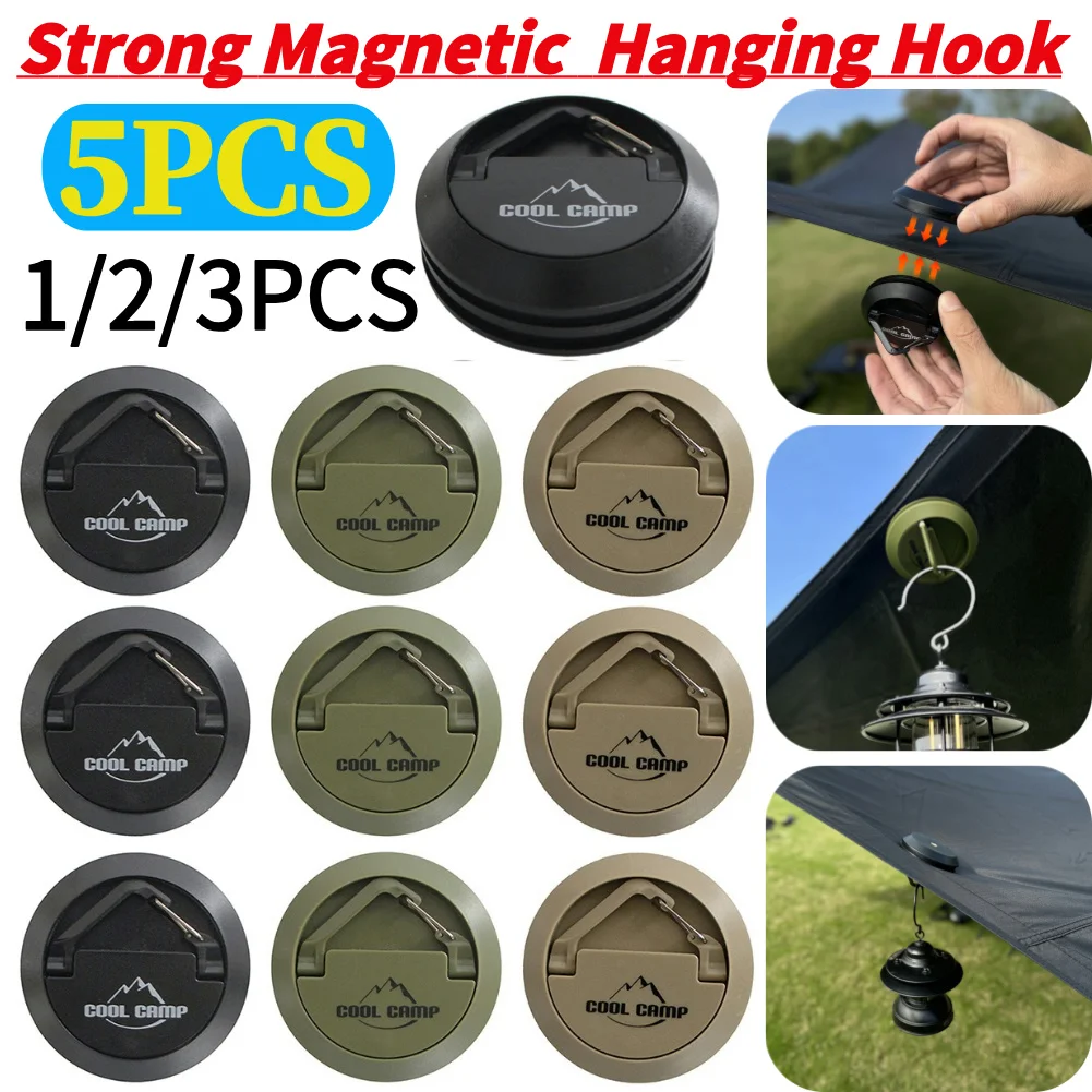 1-5Pcs Camping Tent Magnetic Hook Strong Magnetic Portable Camping Lamp Hanging Buckle Hook Outdoor Canopy Snap Clip Hanger