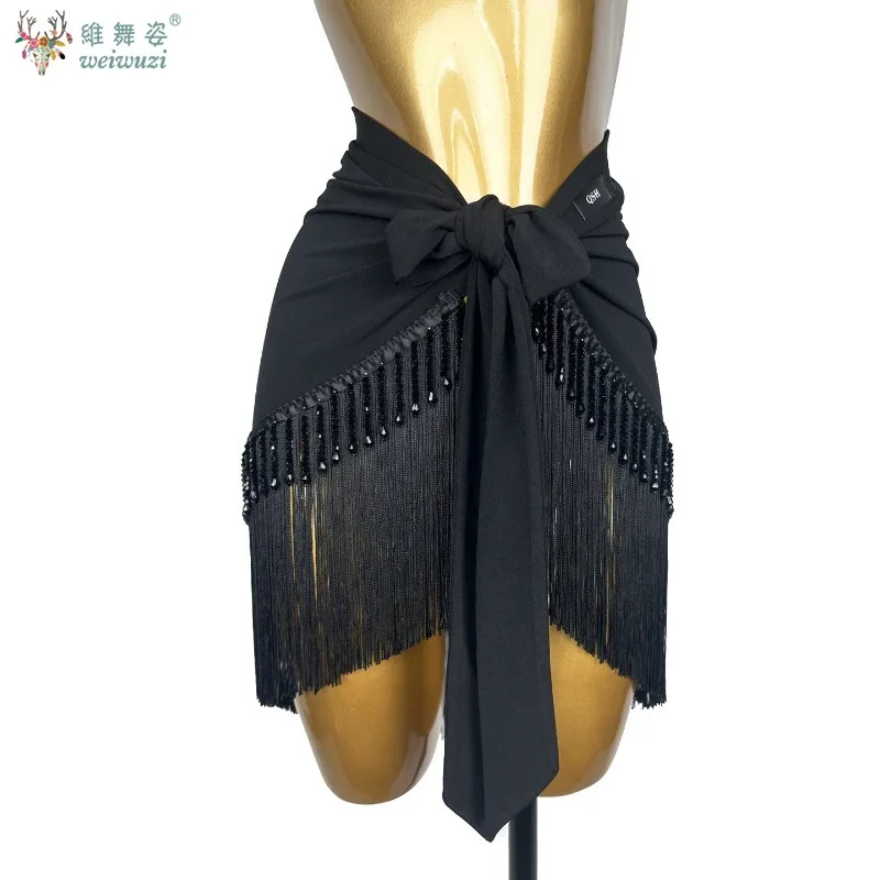 Latin Dance Skirt Fringe Hip Scarf Female Adult One-piece Skirt Dance Training Waist Scarf Rumba Samba Dance Practice Clothing