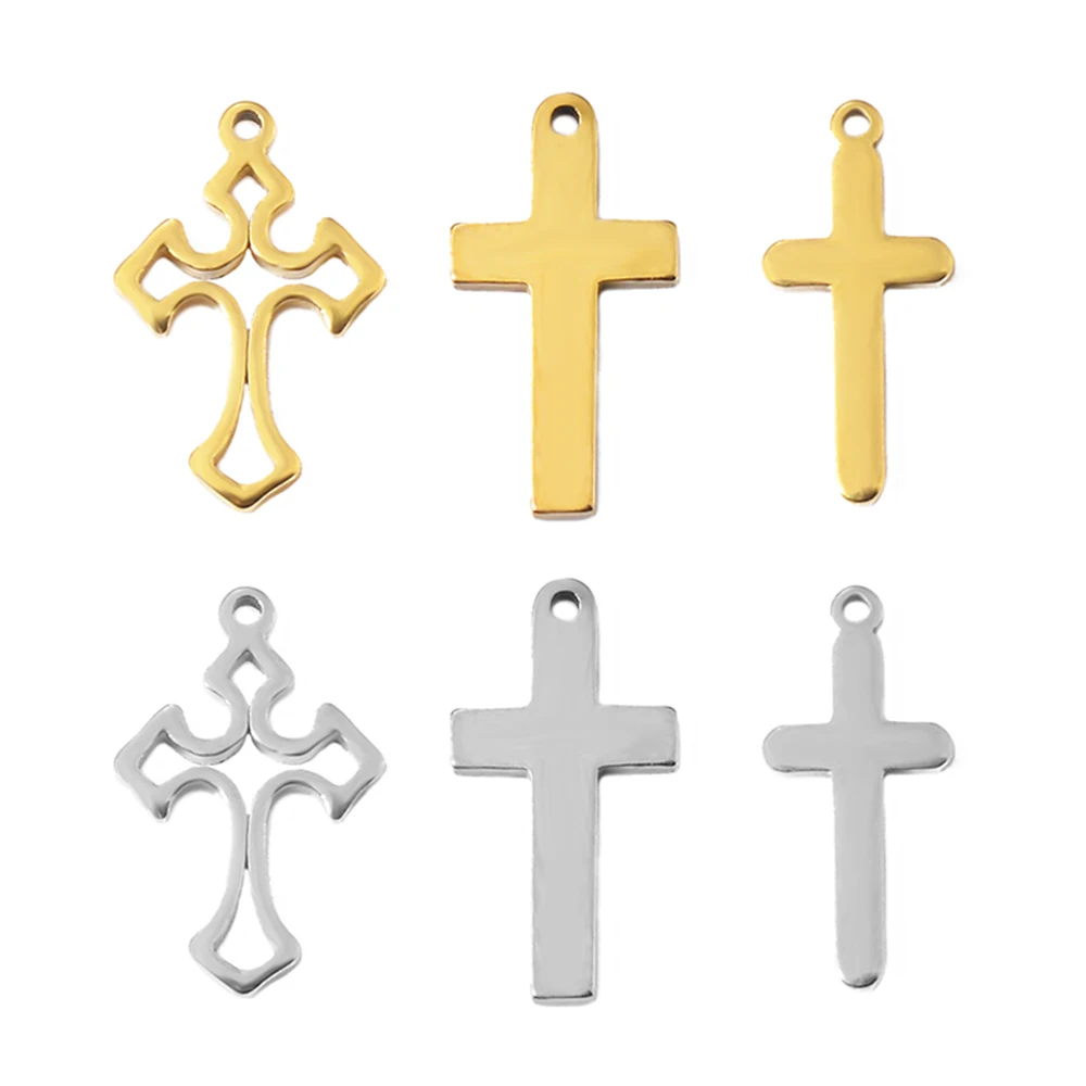 5pcs Stainless Steel Cross Religious Charms For Jewelry Making Pendant Necklace Bracelet Earrings DIY Accessories