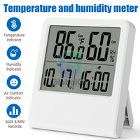 Digital Indoor Outdoor Thermometer Hygrometer LCD Screen Electronic Temperature Humidity Monitor Clock Weather Station