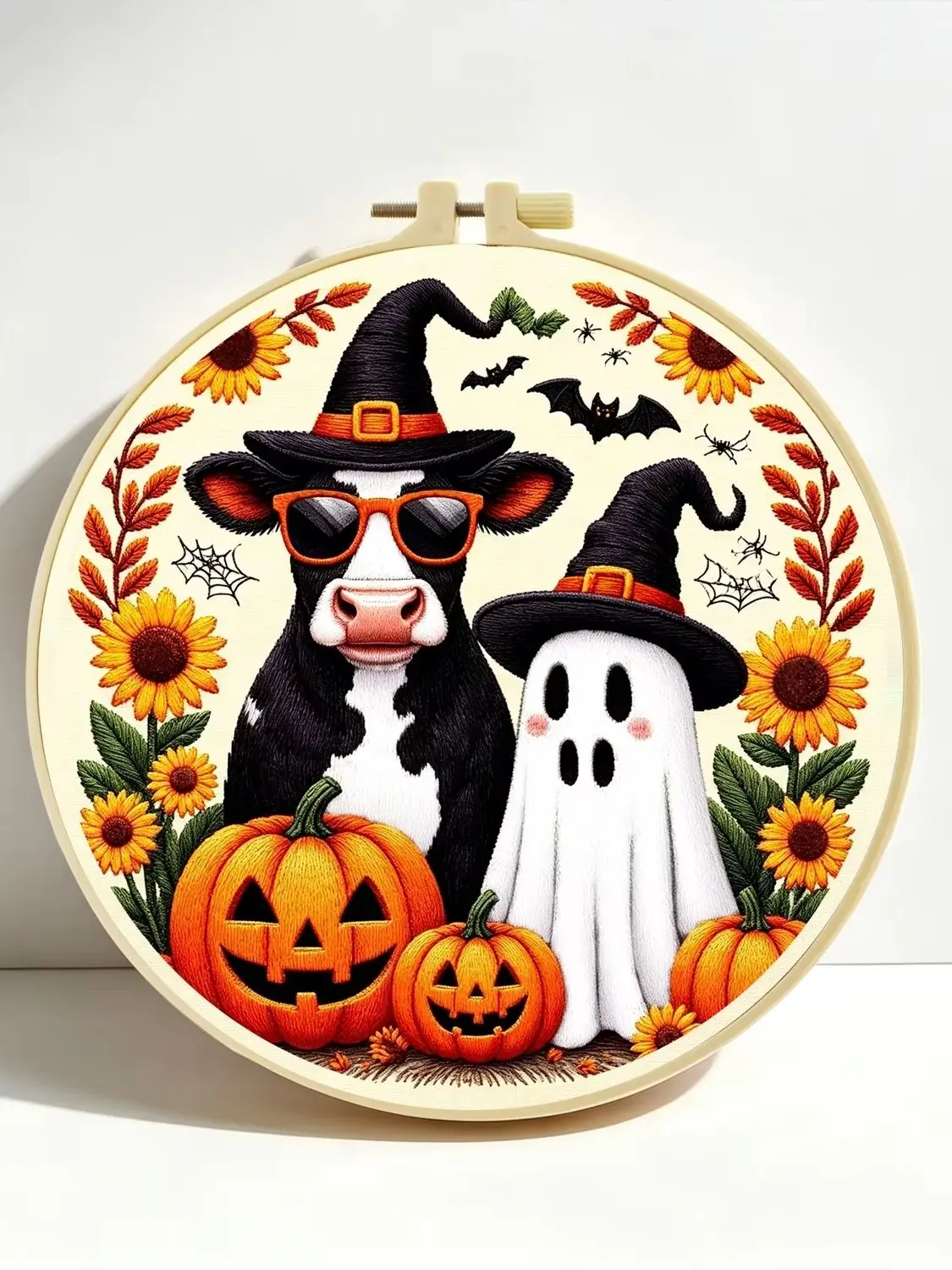 1 Set Halloween-Kuh-Geist DIY-Stickerei-Set für Anfänger, Stick-Starter-Kit, Kreuzstich-Kunstgeschenk, Handarbeits-Bastelset – Detail 1