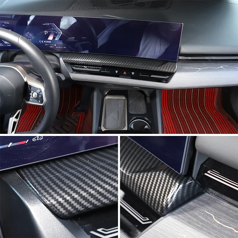 ABS البلاستيك ألياف الكربون لسيارات BMW 5 Series G60 2024 2025 سيارة مركز التحكم الملاحة شاشة اللوحة السفلية غطاء الزخرفية #5