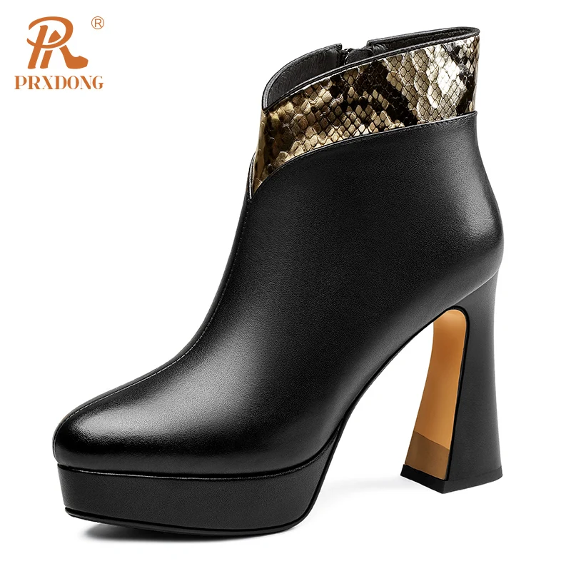 

PRXDONG New 2023 Autumn WInter Warm Shoes Chunky High Heels Black Platform Women's Ankle Boots Dress Party Work Lady Shoes 34-39