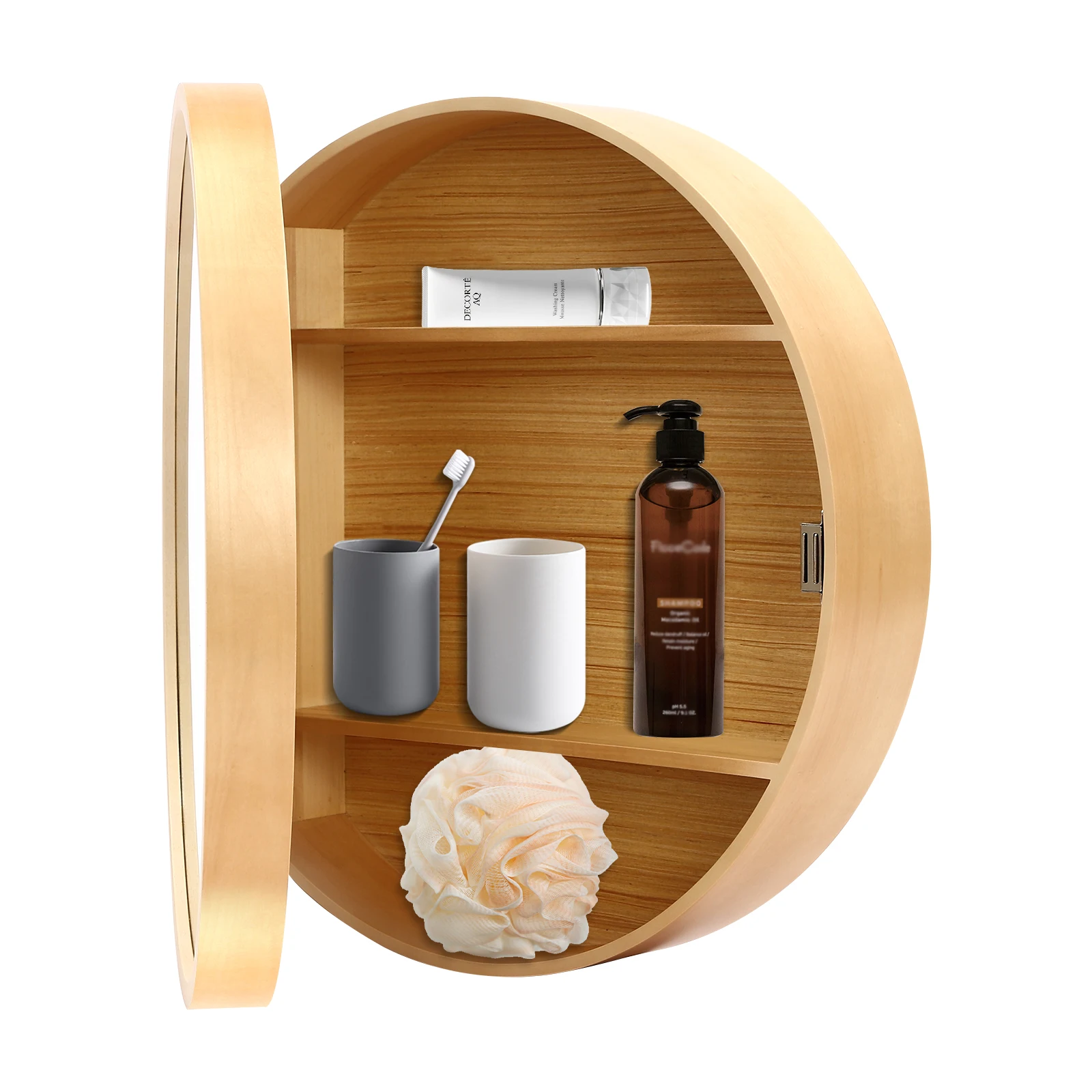 2-in-1 Bathroom Mirror Cabinet Round Wall Mounted Mirror Cabinet for Household