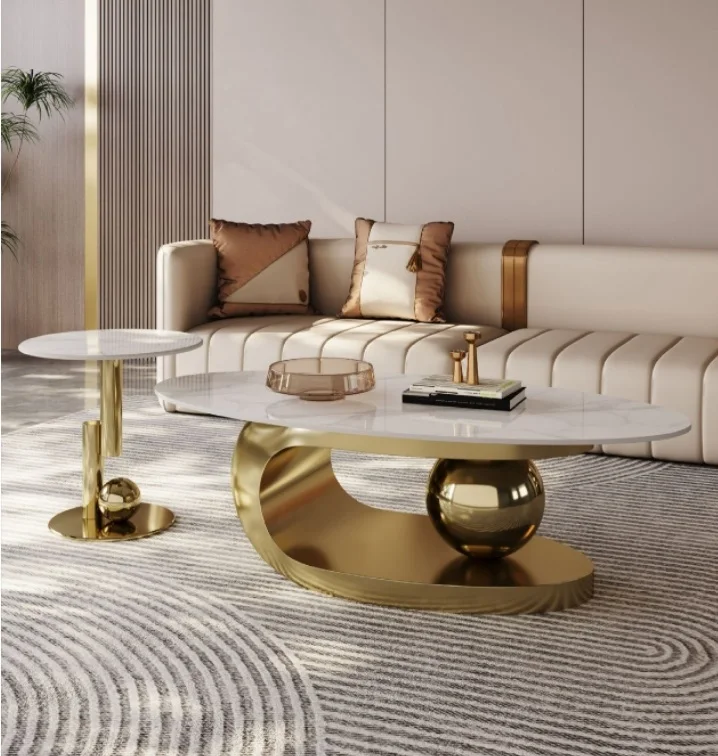 Luxury Modern Coffee Table Set Marble Top Stainless Steel Tea Center Coffee Tables for Home