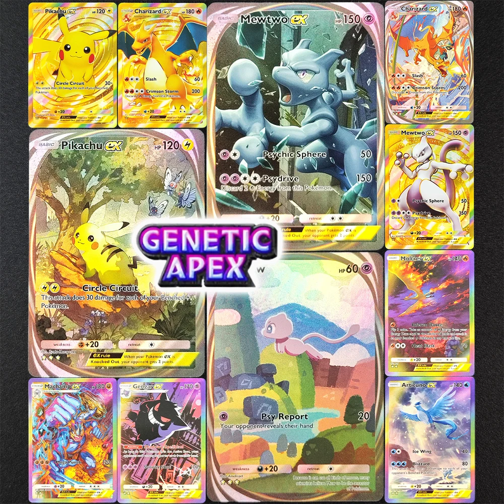 

Self Made TCG Pocket Genetic Apex Card Moltres Articuno Gengar Machamp Charizard Pikachu Mewtwo Mew ex Collection Игрушка-флеш-карта