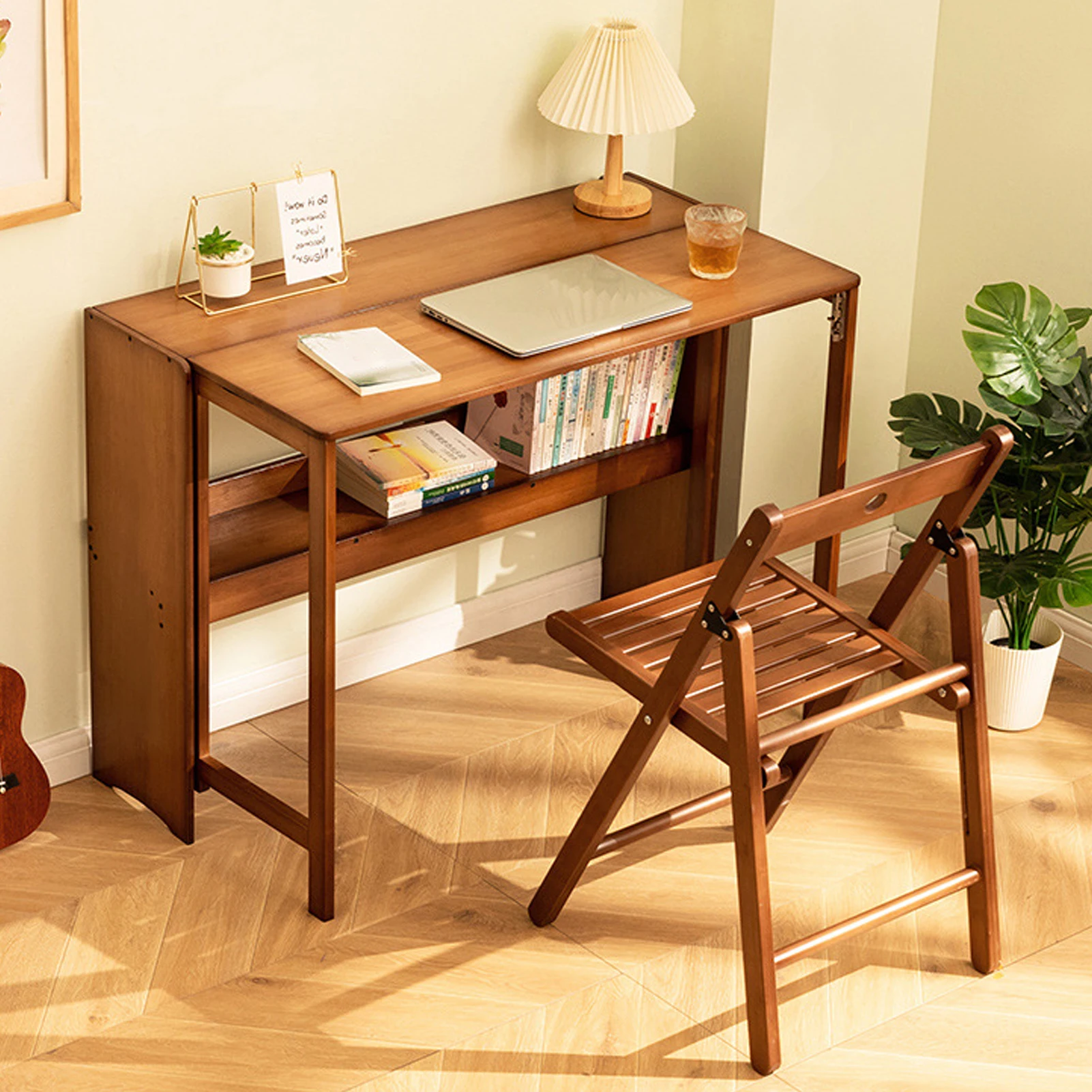 

Space-Saving Folding Desk Table, Multipurpose Foldable Wooden Workstation for Home Office Living Room Bedroom Kitchen