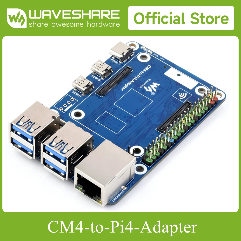 Waveshare CM4 To Pi4B Adapter For Raspberry Pi, Expansion Board Dual HDMI For Raspberry Pi 4B